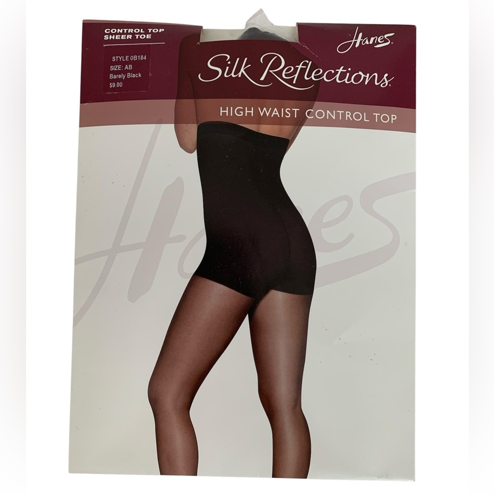 Hanes Silk Reflections Hose Women Size AB Barely Black Control Top Sheer Toe